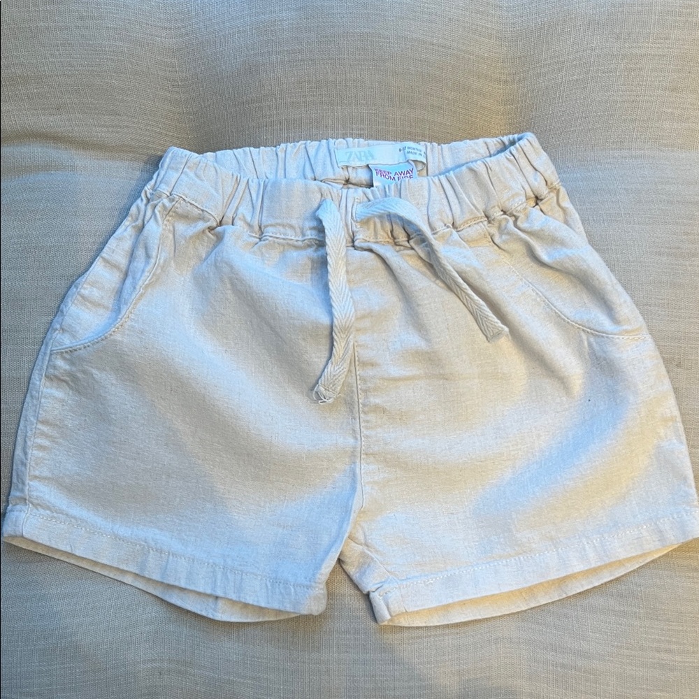 Zara Kids Linen Cream Drawstring Shorts